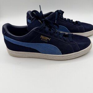 Puma Suede Smash Navy Dark Blue Shoes Sneakers Women's 10 Lace Up Gold Logo